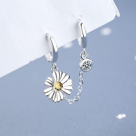 Pendientes de aro pequeños con diseño de girasol, con dos agujeros, con circonitas cúbicas, para cartílago, doble piercing, chapado en oro blanco, para colgar en la espalda, para mujeres, niñas, hijas, fiestas de cumpleaños