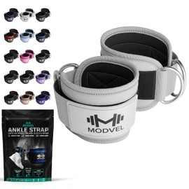 MODVEL Ankle Straps for Cable Machines - Adjustable, Comfortable Gym Accessories for Strength Training, Weightlifting, and Injury Recovery - Durable Padded Support for Men & Women PAIR-GREY