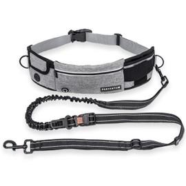 PORTENTUM Laisse canicross Chien, Main Libre Chien, Anti-tirons, pour Ceinture, avec Poches intégrées et Coutures réfléchissantes, Running (Grise)