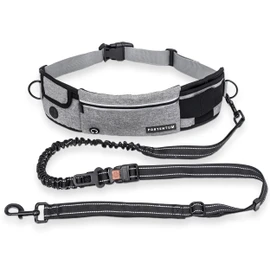 PORTENTUM Laisse canicross Chien, Main Libre Chien, Anti-tirons, pour Ceinture, avec Poches intégrées et Coutures réfléchissantes, Running (Grise)