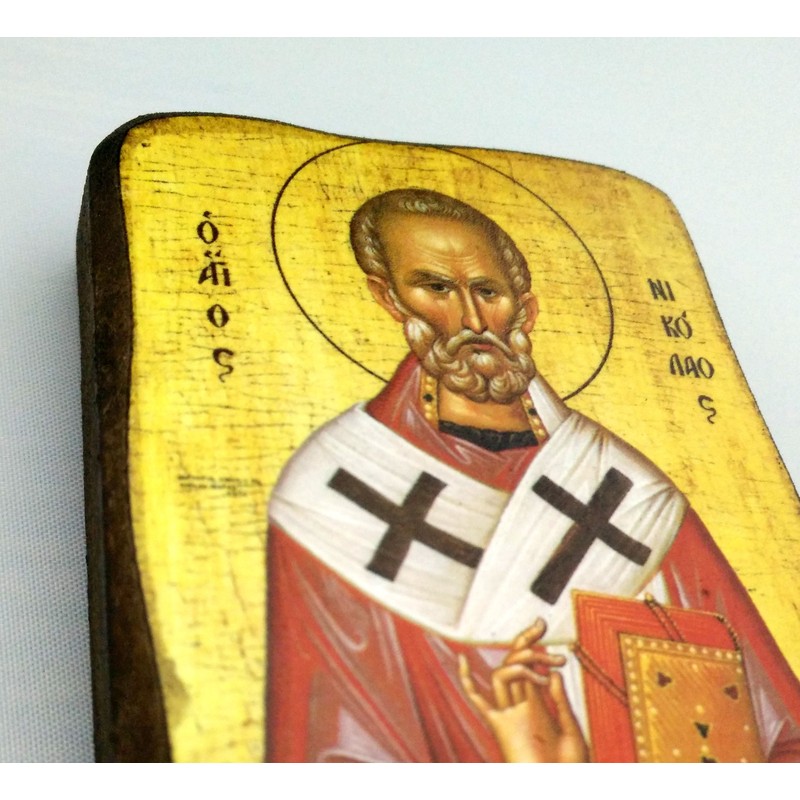 Wooden Greek Christian Orthodox Wood Icon of Saint Nicholas /