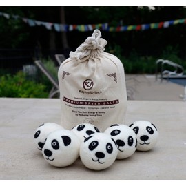 Dryer Balls 6-Pack Extra Large Premium Natural Fabric Softener - 100% Organic Wool - Eco-Friendly - Laundry Balls for Dryer (Panda)