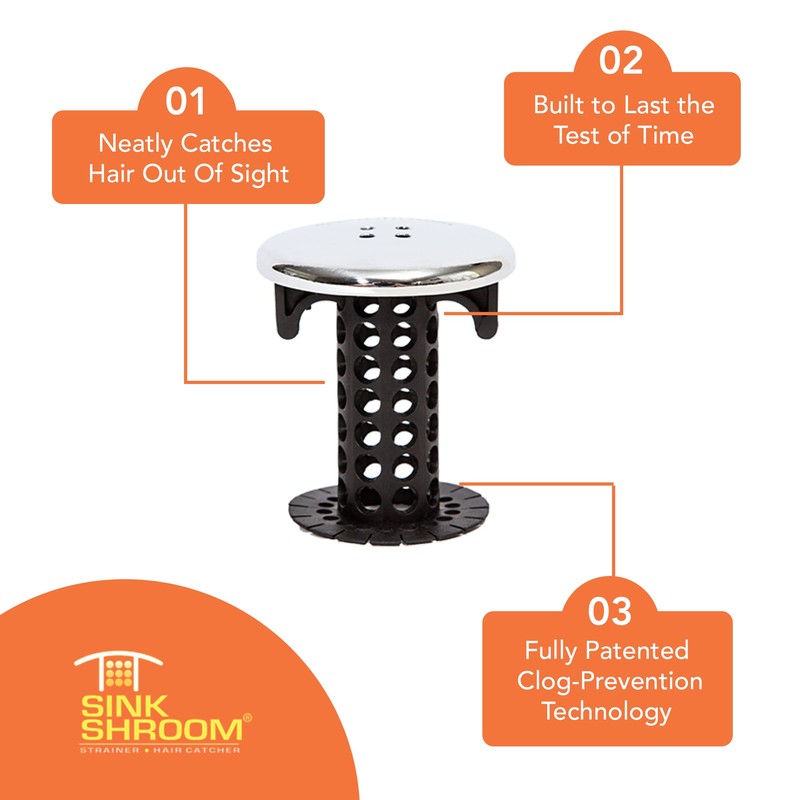 SinkShroom Chrome Edition Revolutionary Bathroom Sink Drain Protector Hair Catcher,