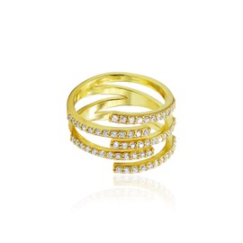 Sterling Silver CZ Cubic Zirconia Spiral Statement Ring, Size 5-9 for Christmas, New Year, Wedding, Engagement, Valentine Day,Women's Day (Yellow Gold 5)