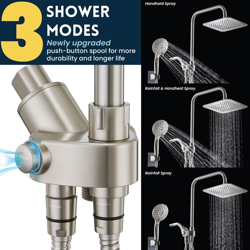 Ryamen Dual Shower Head Combo, Brushed Nickel 8'' High Pressure