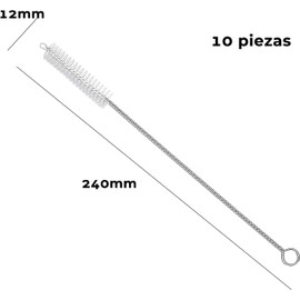 10pcs Limpia Popotes - Cepillo para Largos, Limpieza Completa, No Deja Pelusa, No Daña Utensilios, Cepillo Limpiador Reutilizable para Popotes de Acero Inoxidable y Silicona (240 x 12MM)