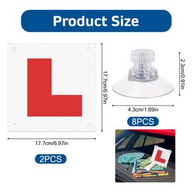 2 Pack Magnetic L Plates for Car, Fully Magnetic Learner Driving L Plates with 8 Suction Cups Magnetic Car Sticker for Learner Drivers Easy Install & Remove, Waterproof, Reflective, Repeatable