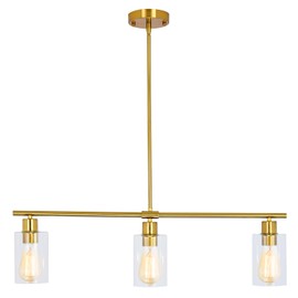 LWYTJO 3 Lights Gold Pendant Lighting for Kitchen Island, Modern Farmhouse Chandelier with Glass Shades, Dining Room Light Fixtures Ceiling Hanging for Living Room Bedroom Entryway Foyer