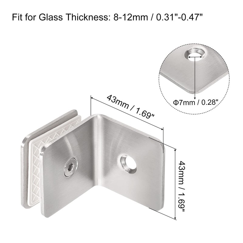 sourcing map Stainless Steel 90 Degree Glass Clamp, 2pcs for
