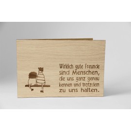 Holzgrusskarten Original Schön-Gute Freunde – 100% Made in Austria, Made of Oak Wood Greeting Card, Folding Card, Saying Card, Greetings Card