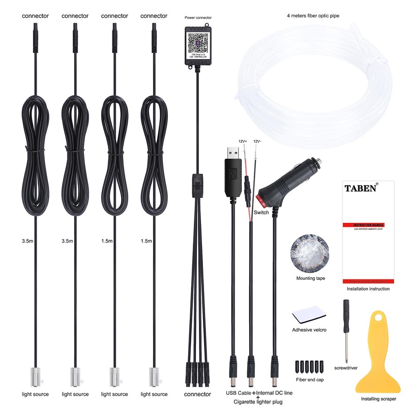 TABEN Car Neon Light Strips, 4-Piece Set with 8 Colours,