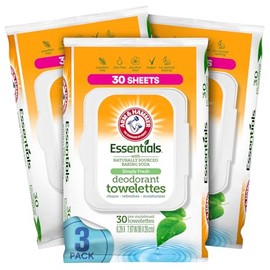 Arm and Hammer 3 Pack Face and Body Wipes for Adults - Deodorant Towelettes 90 Sheets for Women - Shower Wipes for Traveling, Camping, Gym, and Bathing - Alcohol-Free Face Sheets (Simply Fresh)