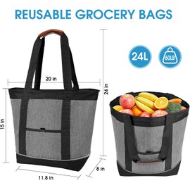 Bolsa térmica aislada, reutilizable de 30 latas, bolsa aislada suave, portátil, bolsas de comestibles para compras, comida, almuerzo, viajes, playa, camping (gris)