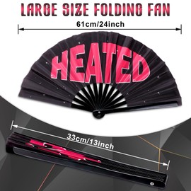 Qyeahkj Large Folding Concert Rave Hand Fan, HEATED Foldable Handheld Renaissance Fan, Glitter Clack Bamboo Fan for Women Men Festivals, Raves Iconic Fan Party Decor