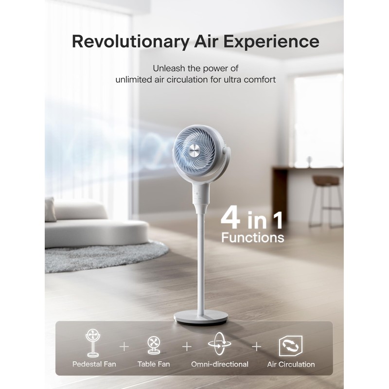 PELONIS Pedestal Fan, Air Circulator, Ultra OmniFlow (135°+90°Auto Oscillation), Quiet