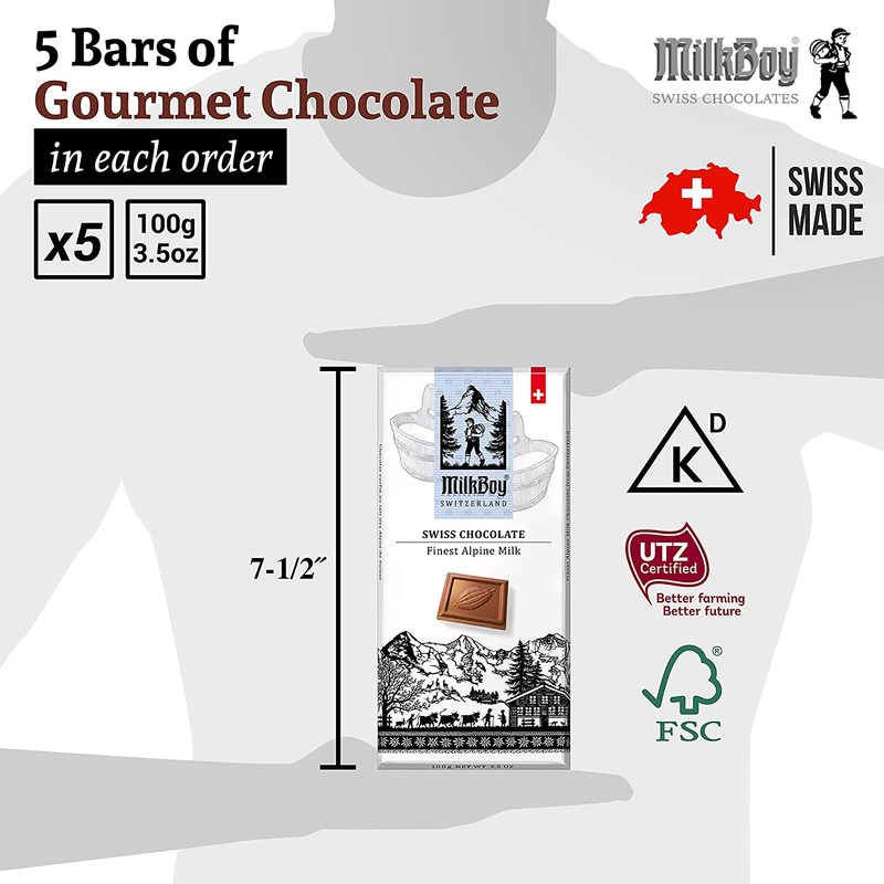 Milkboy Swiss Chocolates - Alpine Milk Chocolate Bars (5 Pack)