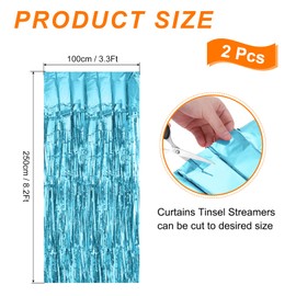 sourcing map 2 Pcs Light Blue Foil Curtain Backdrop,3.3ft x 8.2ft Tinsel Foil Fringe Curtain Door Streamer for Birthday Graduation Engagement Party Decorations