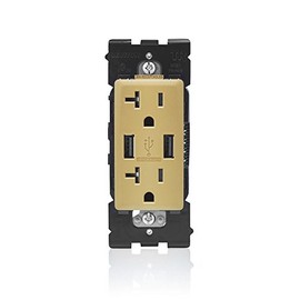 Leviton Renu USB Charger/Tamper-Resistant Duplex Outlet, 20A-125VAC, Warm Caramel, RUAA2-WC