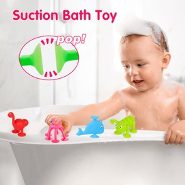 Suction Cup Kids Bath Toy for Baby Aged 3 4 5 Years Old, 10PCS Animal Bathtub Suckers for Toddler, Window Shower Tools, Montessori Gifts for Boys and Girls Age 6-8