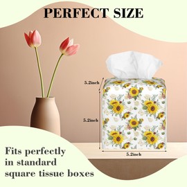 Sunflower Bouquets and Butterflies Tissue Box Cover Square Leather Tissue Holder Waterproof Facial Paper Organizer Dispenser Cube Paper Cover Case for Home Office Bathroom Vanity Countertop