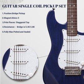 Phrilam Pro ST Staggered Vintage Alnico 5 Single Coil Bridge/52mm Pickup 7.2K for Strat Style Electric Guitar,White