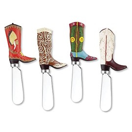 UPware 4-Piece Hand Painted Resin Handle with Stainless Steel Blade Cheese Spreader/Butter Spreader Knife, Assorted (Boots)