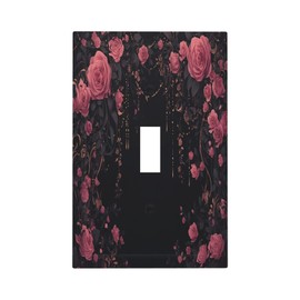 Decorative Light Switch Cover Dark Background Red Rose Leaf 1 Gang Single Toggle Device Electrical Faceplate Switchplates Decorator Outlet Wall Plate for Bedroom living Room Decor