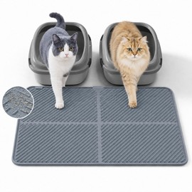 Silicone Cat Litter Mat 30" x 23",Large Waterproof Cat Pad for Litter Box,Easy-Clean Trapping Surface with Raised Edge,Gentle on Paws,Gray
