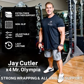 Schiek Sports Leather Lifting Straps Model 1000LLS by Jay Cutler Black
