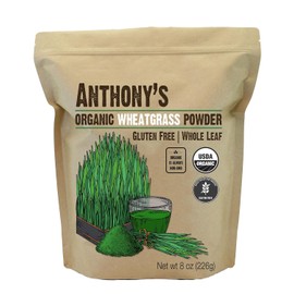 Anthony's Organic Wheatgrass en polvo, 8 oz, cultivado en Estados Unidos, hoja entera, sin gluten, sin OMG