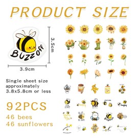 VEHYEGOI 92 Bee Sunflower Stickers, Cute Bee Style Glass Stickers, Bee Window Stickers, Small Stickers For Teens