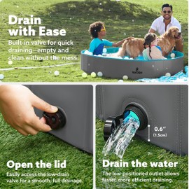 Sloosh Foldable Dog Kiddie Pool - Portable Hard Plastic Doggie Swimming Pool, Anti-Slip Collapsible Pets Bath Tub Suitable for Kids Indoor Outdoor Backyard Use (63" x 12", Grey)