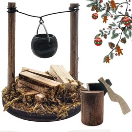 QUANMAITONG Mini Campfire Gnome Accessories, Miniature Gnome Accessories Christmas with Axe, DIY Dollhouse Accessories, Campfire Crib Accessories, Bonfire Gnome Tool