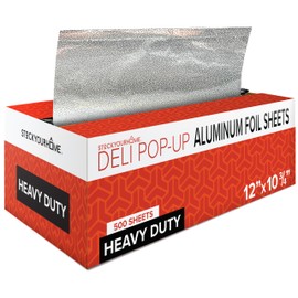12' Ultra Heavy Duty Pop Up Deli Aluminum Foil, 500 Pre-Cut Sheets, Ideal for Restaurant, Food, Burrito, Hot Dog or Sandwich