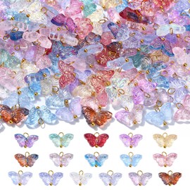 Ipotkitt 150 Pcs 15 Colors Glass Butterfly Charms Crystal Insect Flying Animal Charms for DIY Bracelet Necklace Crafts Phone Bag Jewelry Making