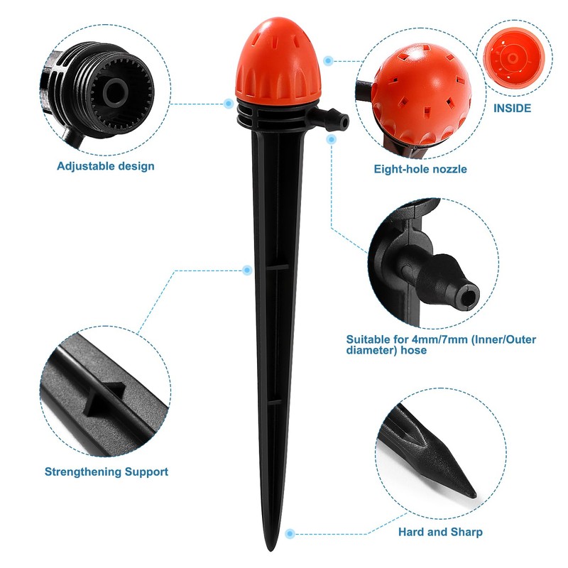 VooGenzek 20 PCS Micro 8-Hole Stake Emitter Dripper, Adjustable Drip