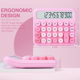 Mechanical Switch 12-Digit Pink Calculator - Large LCD Display, Big Buttons, Desktop, Cute, For Everyday Use