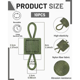 KEMUZ Pack of 10 Molle System Accessories for Tactical Backpacks & Vests, 4 x Olive + 2 x Black + 2 x Khaki + 2 x Grey, Robust Nylon Webbing with Buckle, Outdoor Camping Accessories