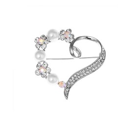 Shining Crystal Flower Tiny Pearl Love Heart Brooch Pin Wedding Party Clothes Accessories (silver)