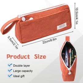 flintronic Corduroy Pencil Case, Pencilcase, Large Capacity Pen Pouch, Stylish Simple Pen Bag with Zip & Handle Makeup Bag,Stationery Pouch for Teenage Boys Girls School (Orange Red)