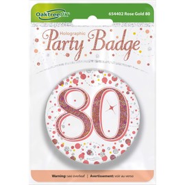 OakTree 3" Badge 80th Birthday Sparkling Fizz Rose Gold Holographic