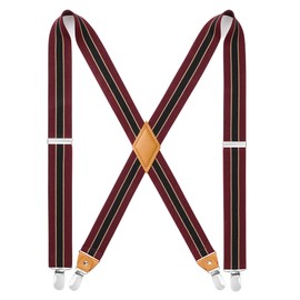 HISDERN Men's 3.5 cm Wide X-shaped Braces with Very Strong 4 Metal Clips for Men and Women Elastic and Adjustable, burgundy stripes