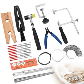 Newhai Jewelers Tools Set 13Pcs Ring Making Tool Including Jeweler Saw Frame Bench Pin with Clamp Ring Clamp Steel Ring Mandrel Ring Sizer Rubber Hammer for DIY Jewelry Making Repairing Polishing