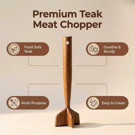 Teak Wooden Meat Chopper, Ground Beef Masher, Chicken Shredder&Meat Chopper, 10.5 Inches Tool for Kitchen, Wood Meat Masher