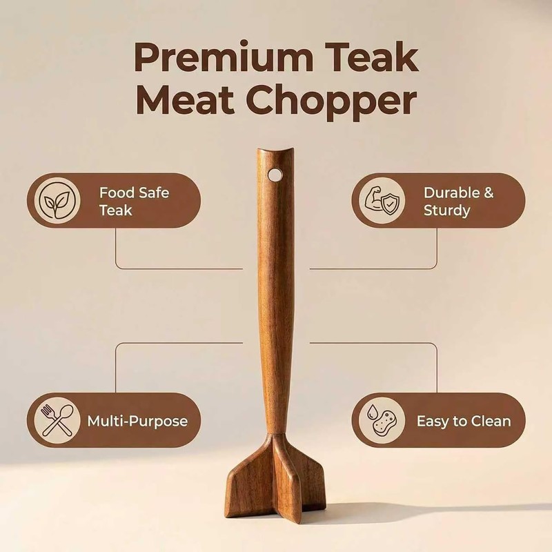 Teak Wooden Meat Chopper, Ground Beef Masher, Chicken Shredder&Meat Chopper,
