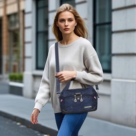 DIRRONA Women's Shoulder Bag Multi Pocket Crossbody Bag Shoulder Bags Lightweight Handbag Waterproof Nylon Travel Daily Use Women's Bag, Blue A, messenger