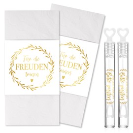 BOFUNX Pack of 50 Tears of Joy Banderoles Wedding Handkerchiefs Banderoles with Soap Bubbles Sticker Love is in the Air - Please Blow for Handkerchiefs Guest Gifts Wedding Decoration