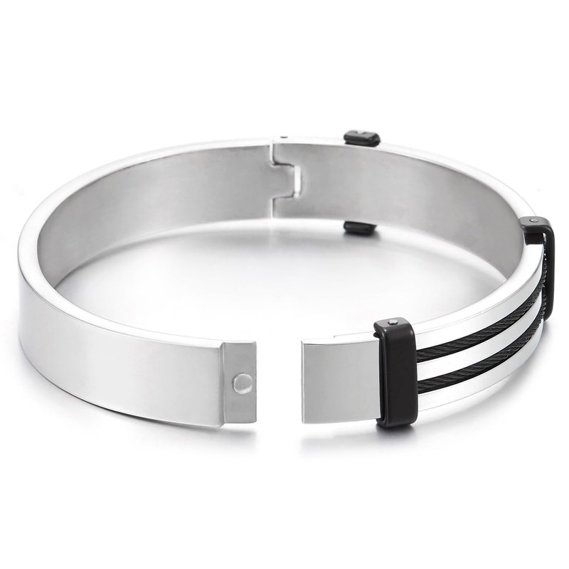 COOLSTEELANDBEYOND Men's Smooth Modern Cuff Style Bangle Stainless Steel Bracelet