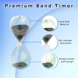 1 Minute Sand Timer Hourglass,1M Sand Clock with Simple Biloba Puff Design,Large Black Sand Watch 1 Min Hour Glass Sandglass for Home,Desk,Office Decorative,Adults,Women(5.9inch)