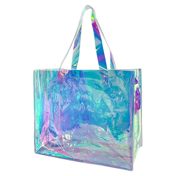 TotePrint Holographic Jelly Bags-Clear Tote Bag 14.96"x12.6"x4.72" TSA Compliant,Waterproof Sandproof